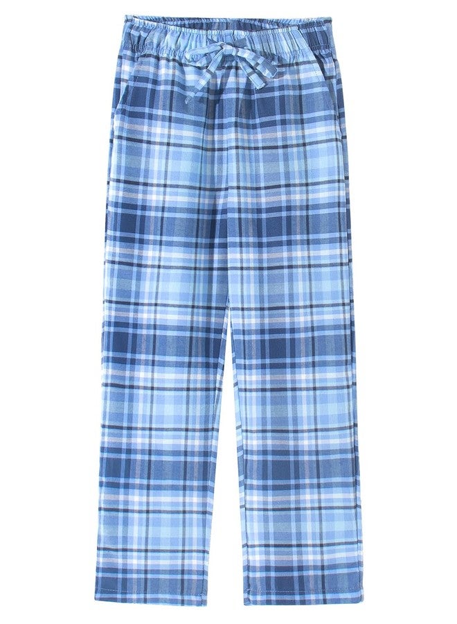 Spring&Gege Boys Soft Plaid Pajamas Pants Flannel PJ Pants Lounge Long Bottoms, Grey and Blue, 7-8Years - Image 1